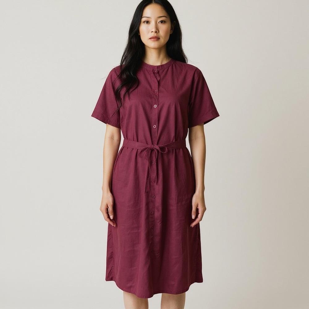 NWT Jewel Badgley Mischka Womens Berry Plum Button Front W/ Tie Midi Dress SZ M